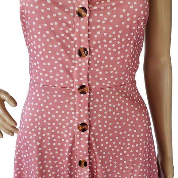 Pink Polka Dot Midi Sundress Women's M Button Front Spaghetti Straps NWT - Picture 8 of 12